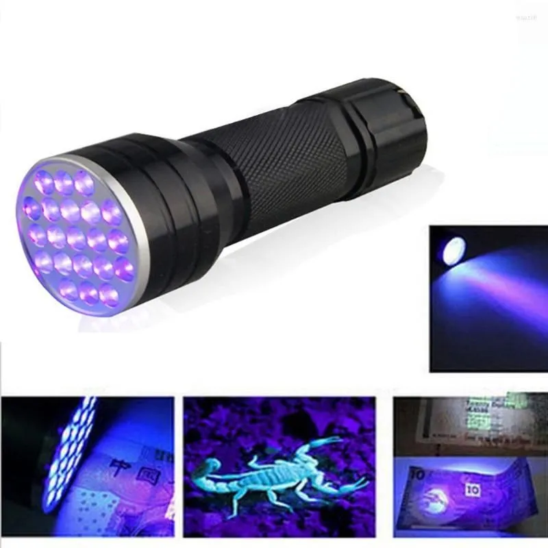 Flashlights Torches 21 LED With Rope Mini Torch Detection Night Fishing Click Switch Aluminum Alloy Jewelry Battery Powered UV