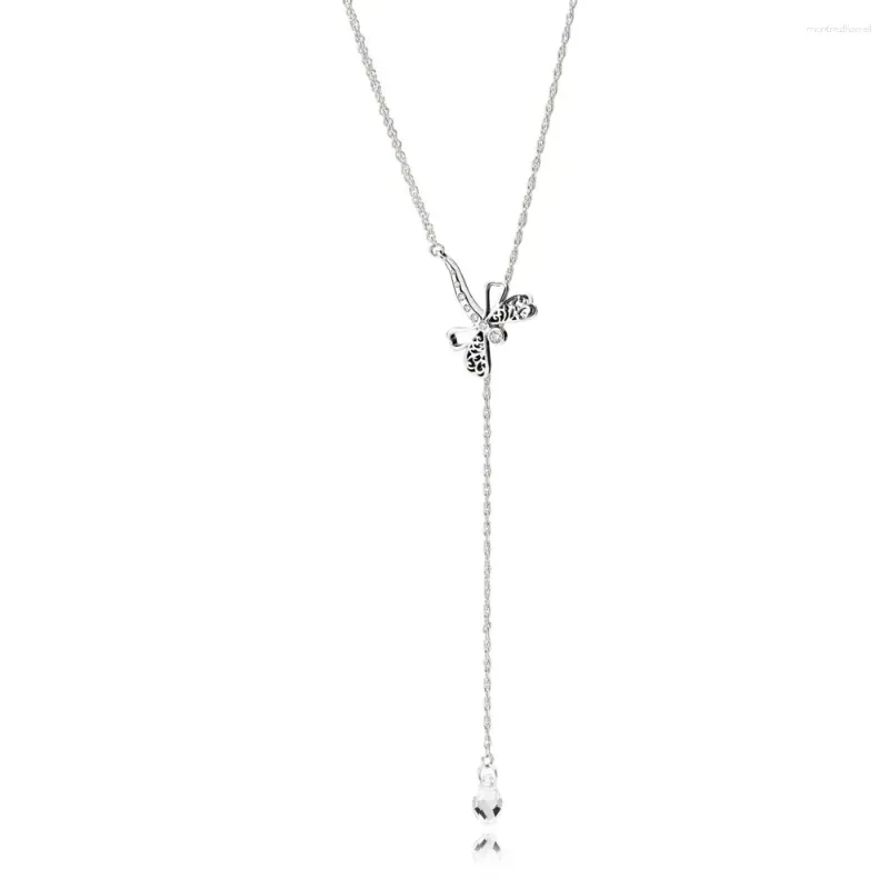 Chains Authentic 925 Sterling Silver Sparkling Dreamy Dragonfly Fashion Necklace Fit Women Bead Charm Gift DIY Jewelry