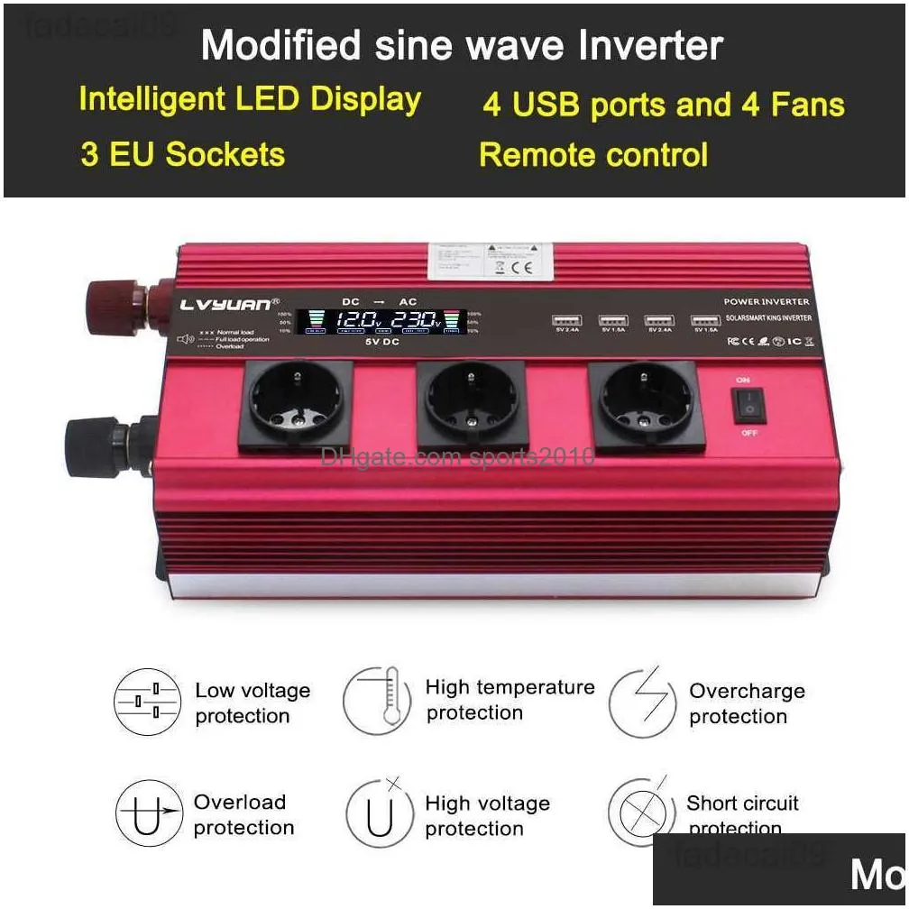 Car Jump Starter&Power Inverter Starter 5000W Dc 24V 12V To Ac 220V 230V Converter Supply Solar Power Lcd Sn 4Usb 4Fan With Remote Con Dhzjg