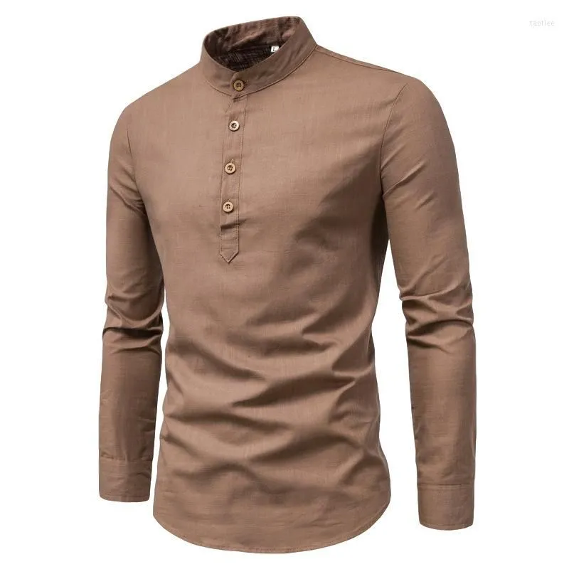 Men`s Dress Shirts Spring Autumn Long Sleeve Men T Oversized Stand Collar Business Shirt Blouses Solid Color Casual Work Tops Camisas