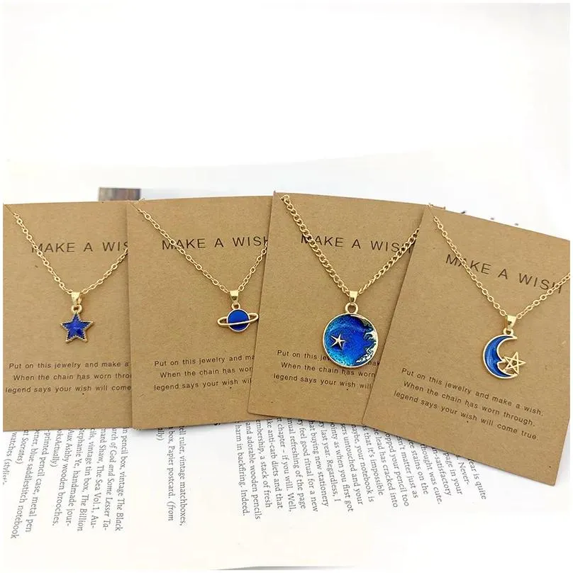 fashion starry sky clavicle chain pendant necklaces make a wish gift card dream planet star necklace jewelry accessories in bulk