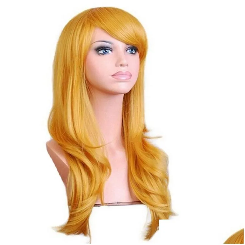 70CM Loose Wave Synthetic Wigs for Women Cosplay Wig Blonde Blue Red Pink Grey Purple Hair for human party Halloween Christmas Gift