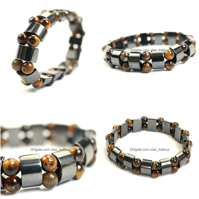 black hematite stone tiger eye beads stretch bracelets male round beads charms bracelet bangle mens jewelry