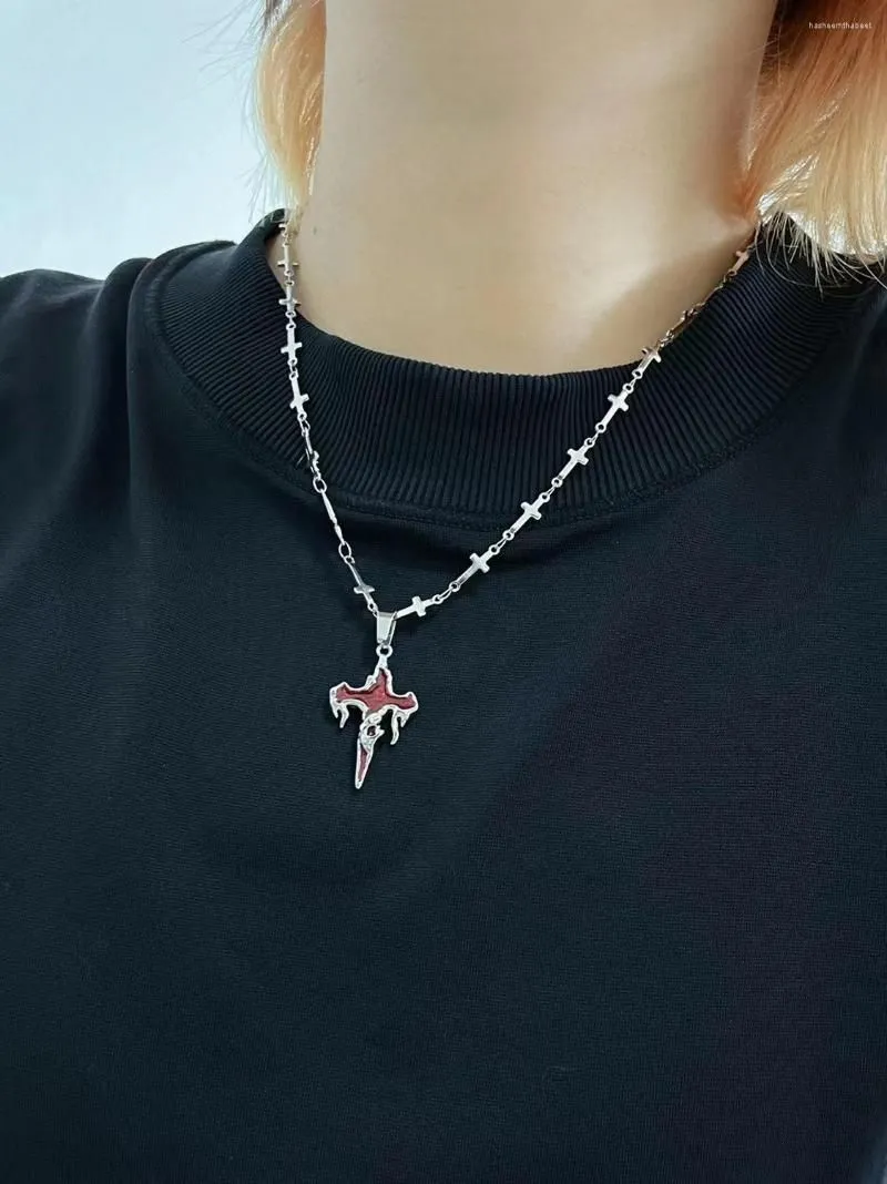 Pendant Necklaces Gothic Punk Flame Lava Cross Necklace For Women Men Vintage Y2K Unisex Stainless Steel Chain Fashon Jewelry