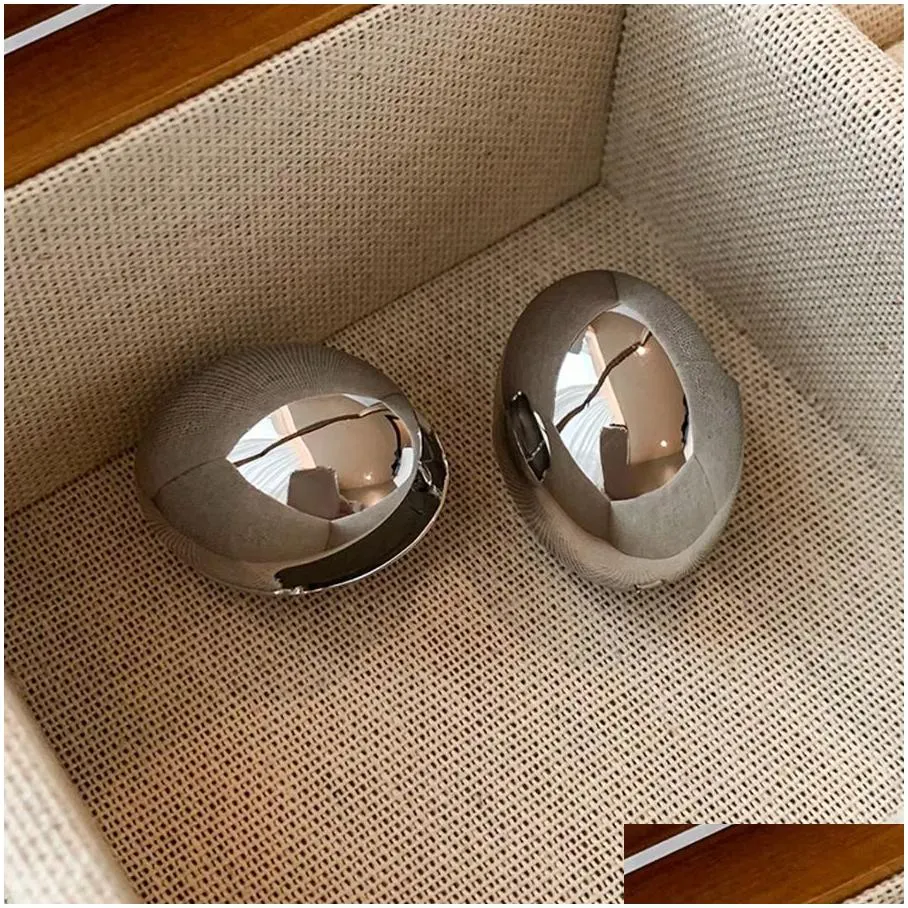 womens fashion golden oval ball stud earrings female niche design cold wind exaggerated metal earrings jewelry accessories