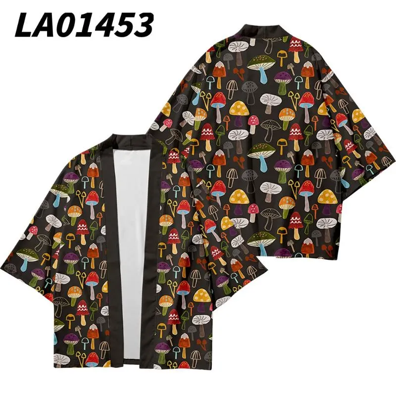 Ethnic Clothing Mushroom Print Beach Fashion Japanese Kimono 2023 Plus Size 5XL 6XL Robe Cardigan Men Shirts Yukata Haori Women`s
