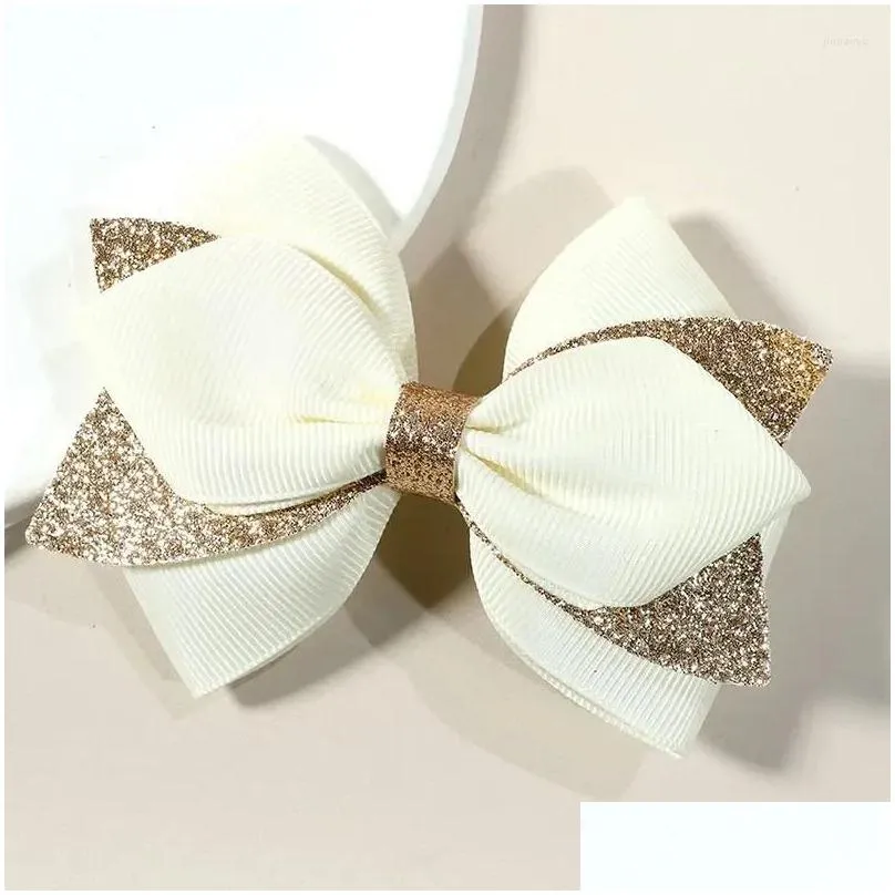 Hair Accessories 2Pcs Two Layers Glitter Hairpins For Girls Delicate Ribbon Bow Clip Kids Barrettes Headwear Hairgrips