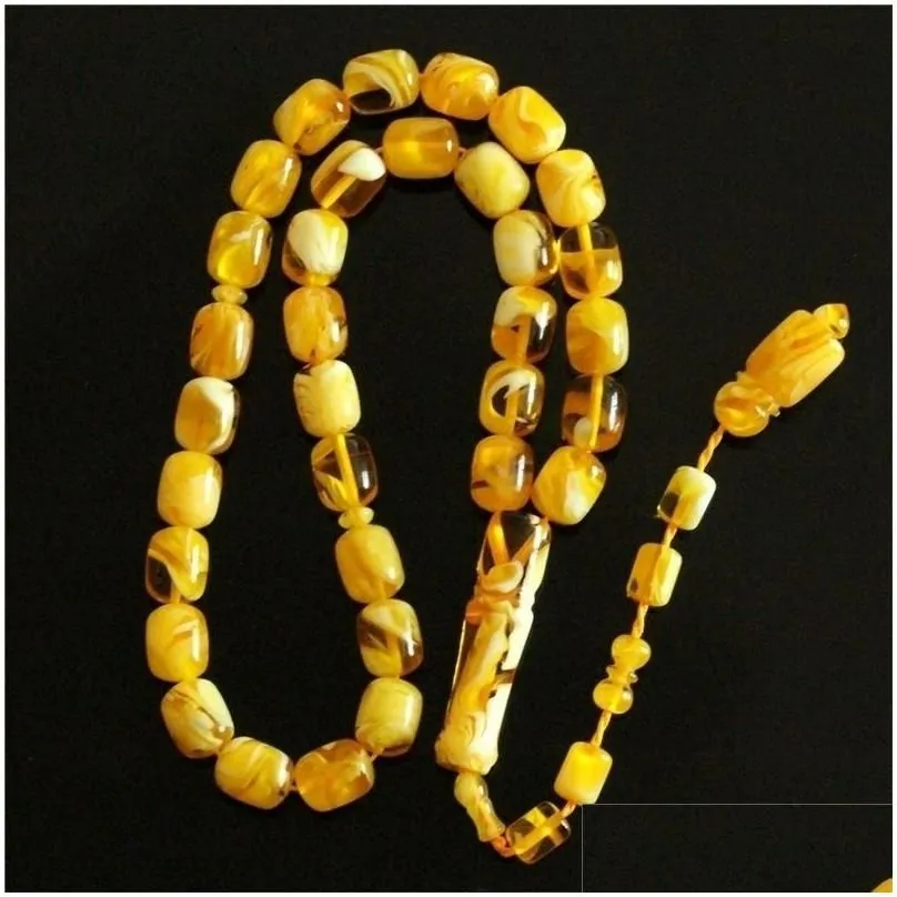 Charm Bracelets Muslim Tesbih Misbaha Tasbih Sibha Islamic Prayer Beads Resin Amber Cylinder 11X1M 33Pcs Rosary Bead 221028 Drop Del