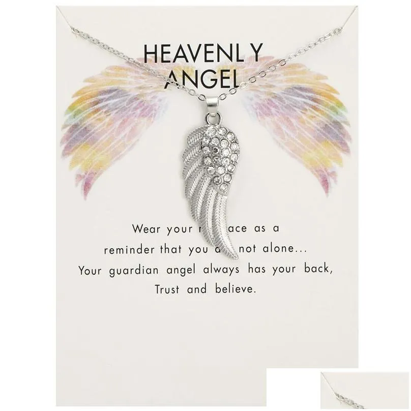 creative angel wings diamond pendant necklace with white card chain necklace jewelry accessories gift