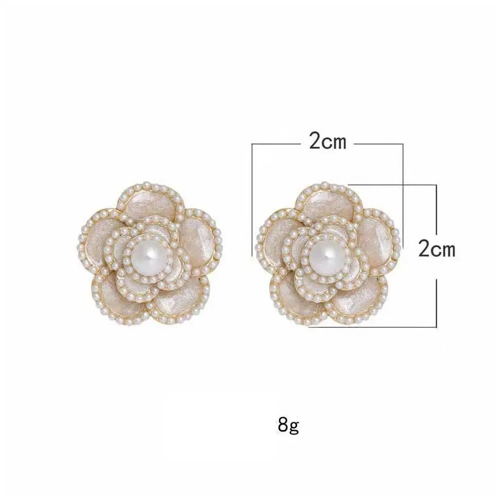 s925 silver temperament camellia pearl stud earrings ladies simple sweet cool stud earrings female retro earrings