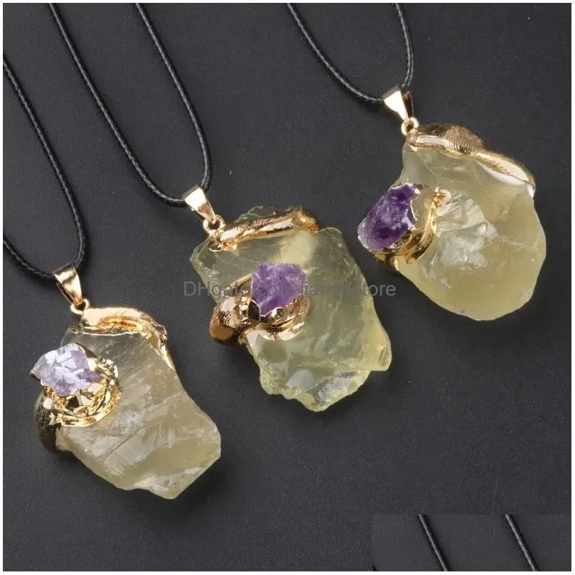 Pendant Necklaces Fashion Gold Plating Crystal Original Natural Gem Stone Necklace Jewelry Making Charm Accessories 5pc Wholesale