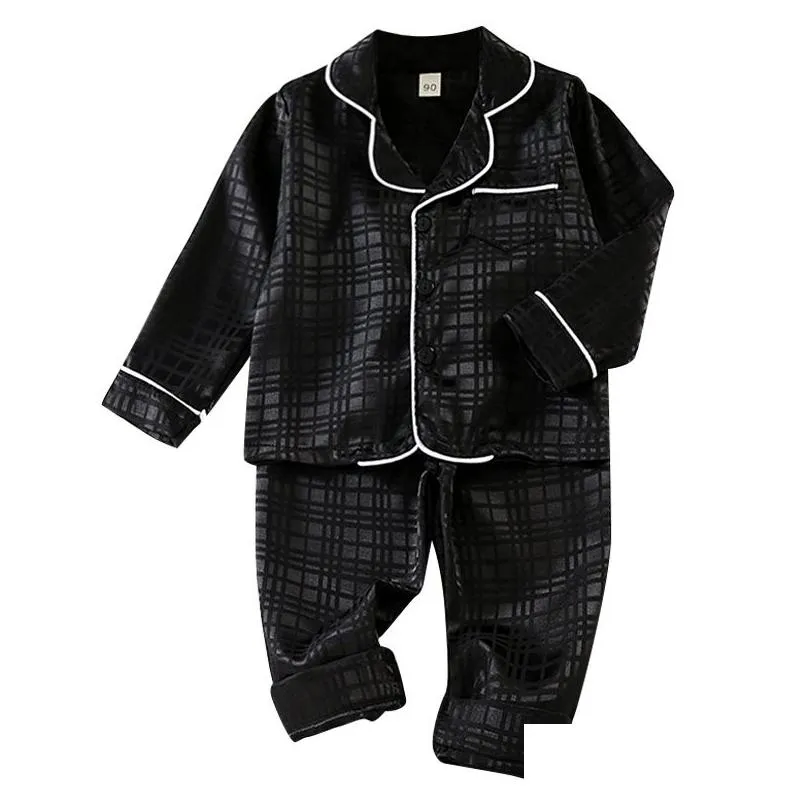 Boys and girls 04yearold Pajama suit spring and autumn silk long sleeve trousers Pajama suit comfortable home clothes 220714