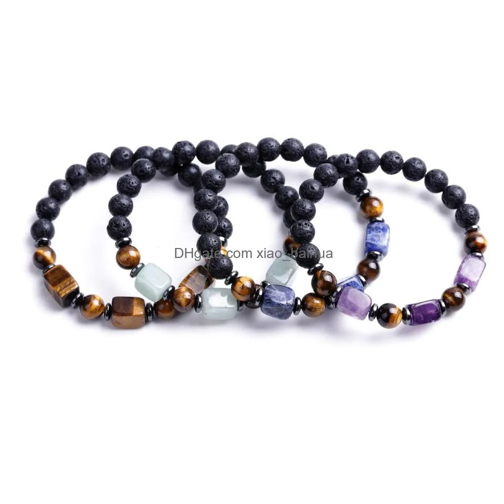 volcanic stone bracelet square amethyst blue agate tiger eye stone ball bead energy stone bracelet