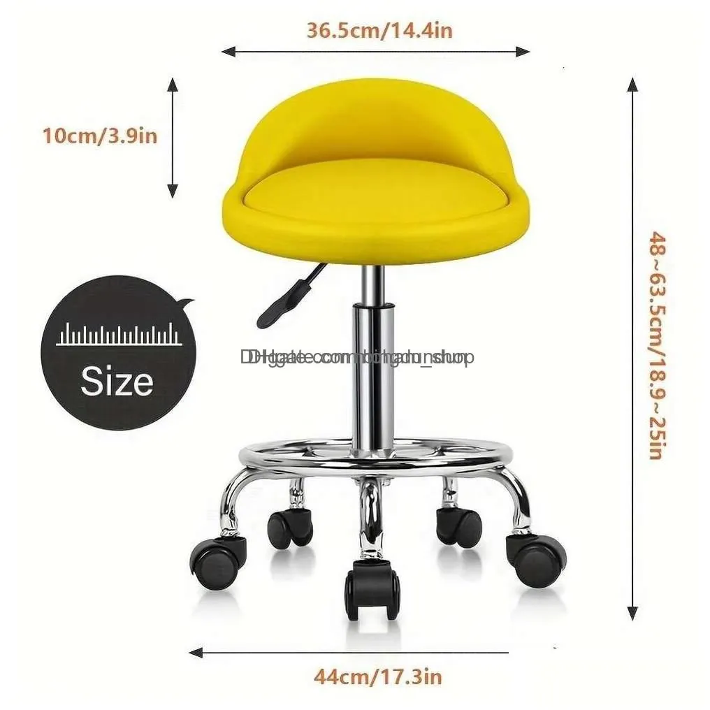 commercial furniture yellow pu leather round rolling stool foot rest height adjustable swivel drafting work spa task chair with wheels