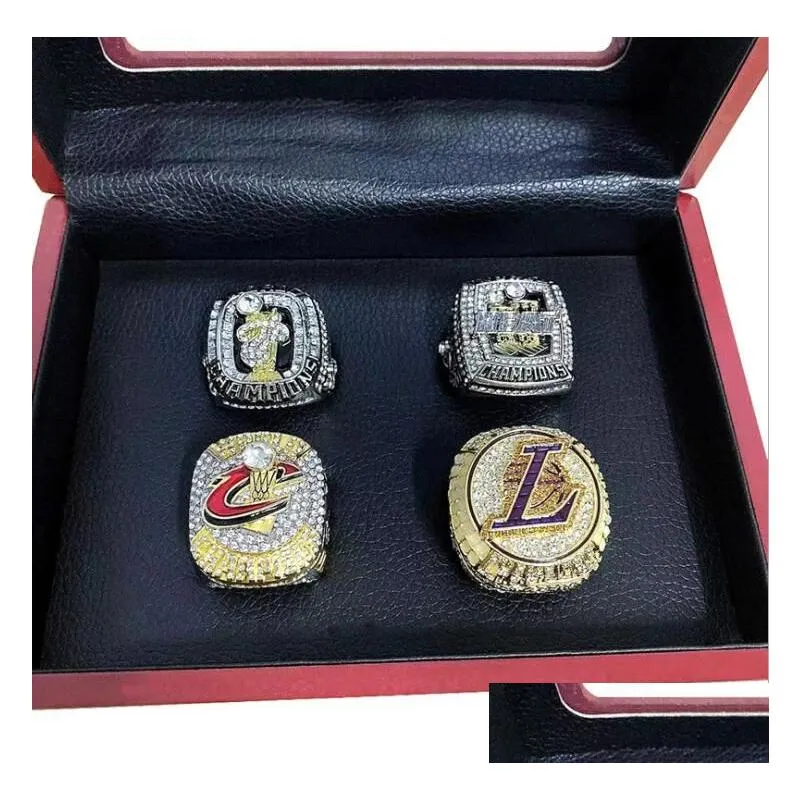 4pcs JAMES Basketball Team champions Championship Ring Set With Wooden Box Souvenir Men Women Boy Fan Brithday Gift 2022 2023 Hip hop Jewelry Sport