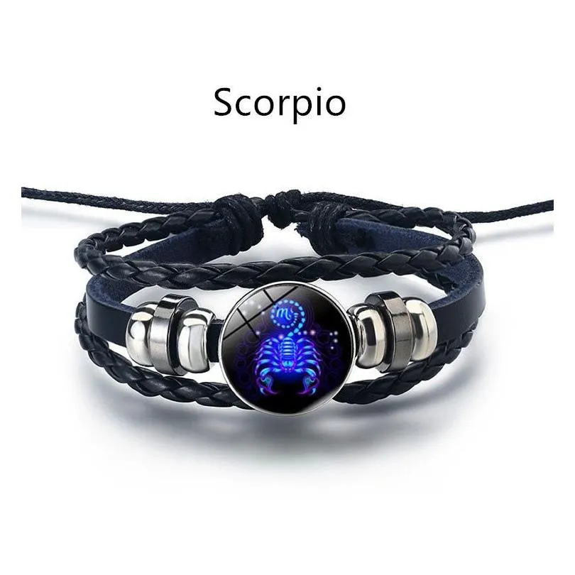 bulk price twelve constellation luminous charm bracelet men women signs of zodiac rope chain bracelets unisex jewelry bangle accessories