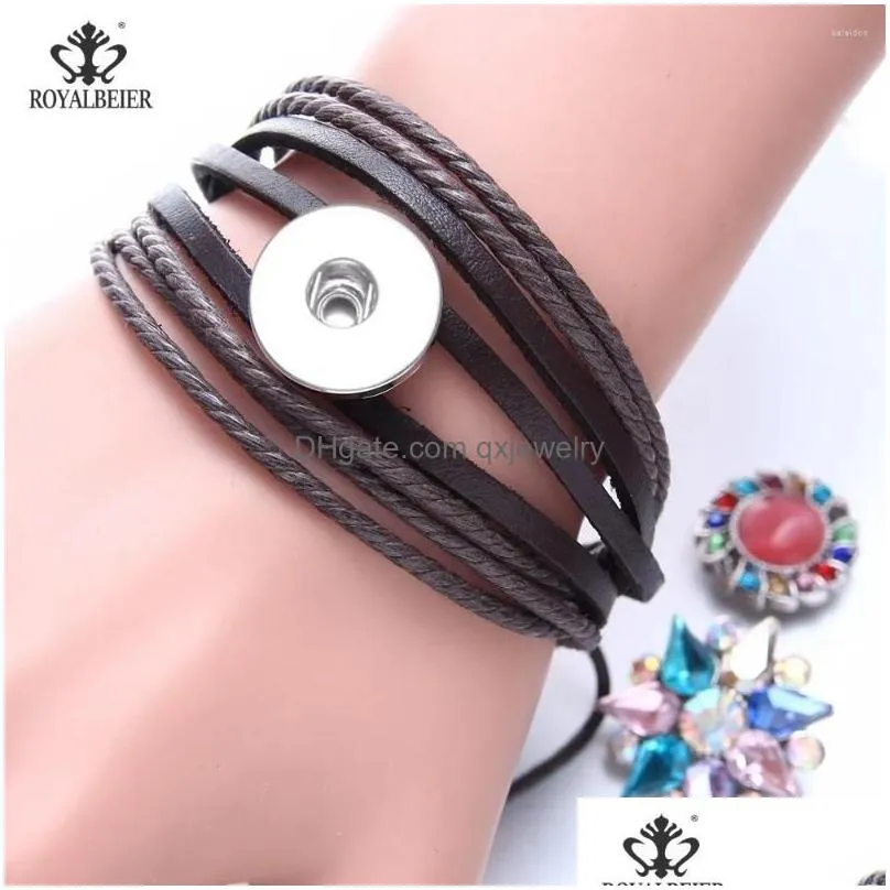 Charm Bracelets Royalbeier 18Mm Snaps Buttons Bangles 10Pcs/Lot Leather Weave Friendship Diy Bracelet For Women Men Jewelry Drop Deli Dh0Cj