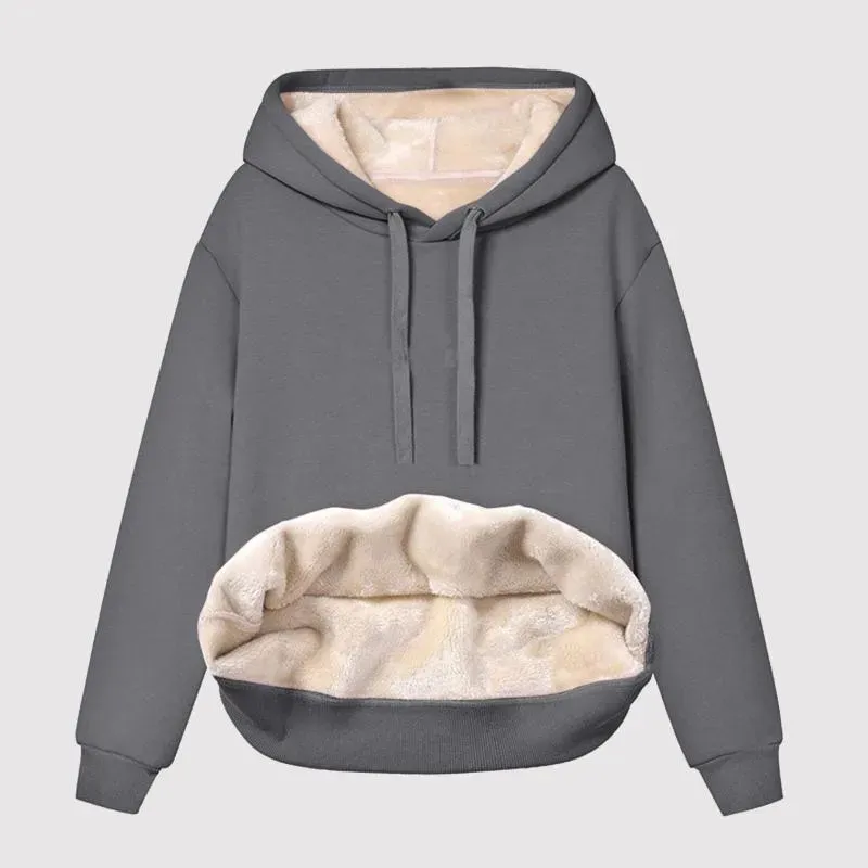 Women`s Hoodies Solid Color Fleece Thick Warm Women Sweatshirts Minimalism Autumn Winter Loose Korean Sportswear Pullover Hoodie Tops