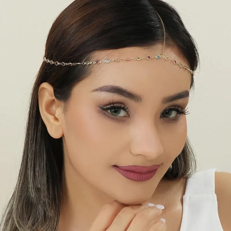Hair Clips QIAMNI Fashion Boho Crystal Head Chain Elegant Headpiece Bling Bridal Forehead Bohemia Jewelry Wedding Accessories