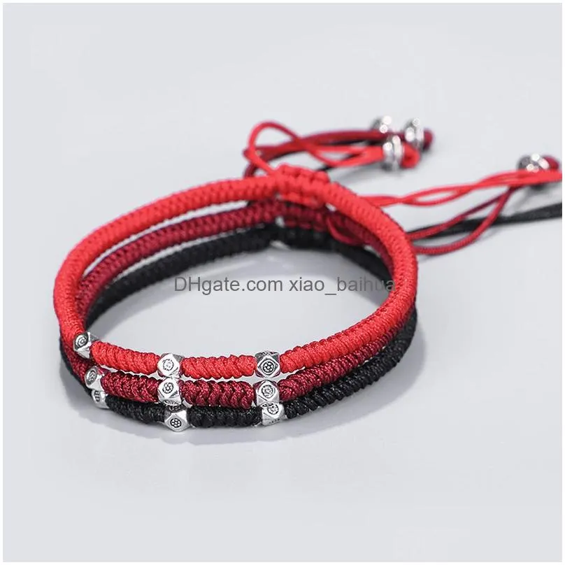 bracelet hand-woven diamond knot red rope bracelet multi-sided bead creative pull hand rope woman