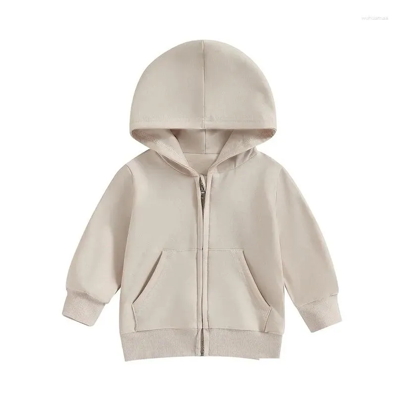 Jackets Toddler Baby Boy Girl Zip Up Hoodies Solid Color Long Sleeve Hooded Sweatshirt Jacket Top With Pocket