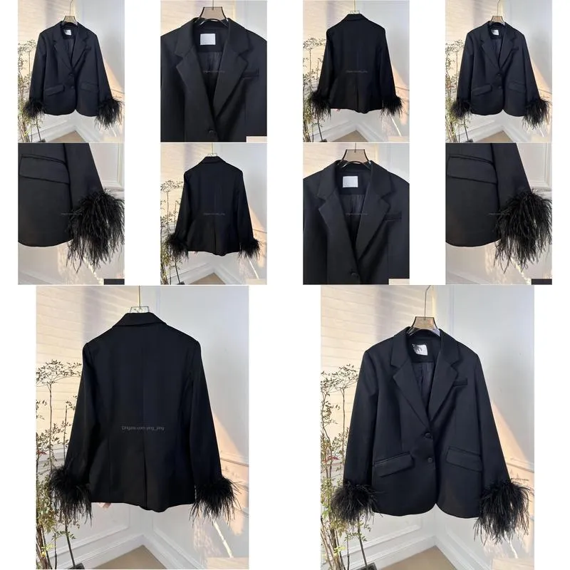 in early spring of 2024 a french casual suit jacket with detachable ostrich furwork cuffs