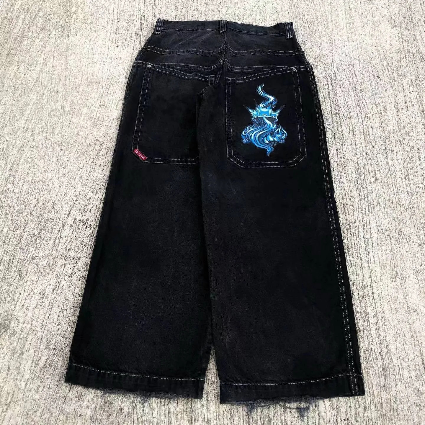 Men`s Jeans JNCO Y2K Harajuku Hip Hop Poker Graphic Retro Blue Baggy Denim Pants Mens Womens Gothic High Waist Wide Trousers