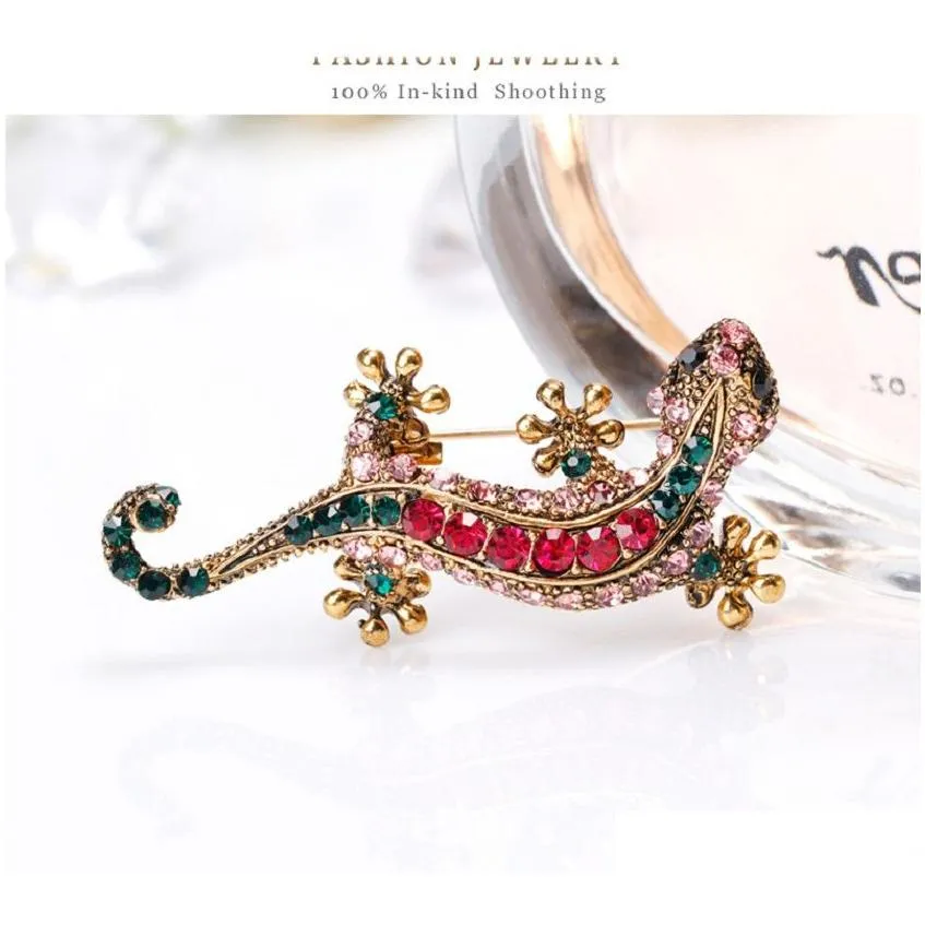 crystal lizard personalized brooches for women animal alloy gecko four-claw snake corsage pin engagement bridal jewelry accessories