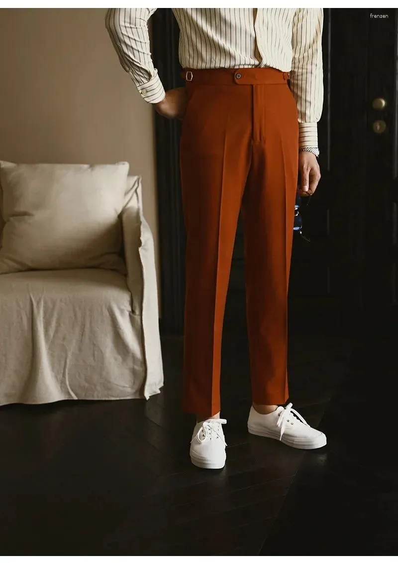 Men`s Suits Italian Mens Formal Pant Pantalones Hombre Dress Ankle Pants Men British High Waist Straight Social Trousers