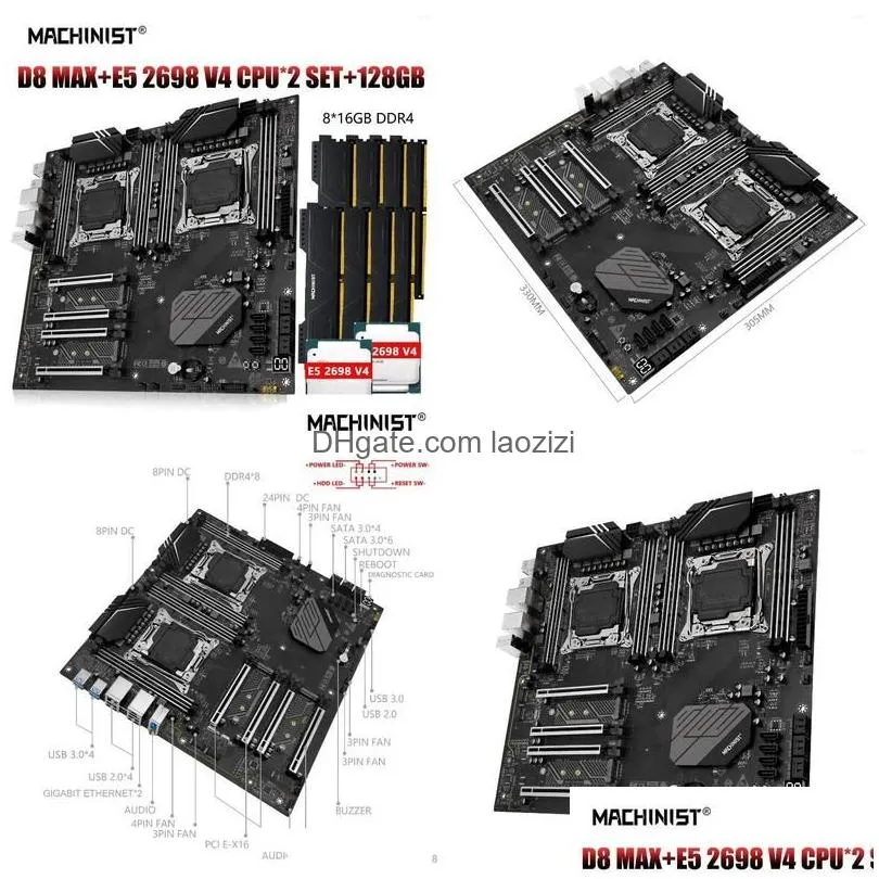 motherboards hinist x99 xeon kit motherboard set lga 2011-3 e5 2698 v4 dual cpu processor ecc ddr4 8 16gb memory e-atx m.2 nvme ssd d8