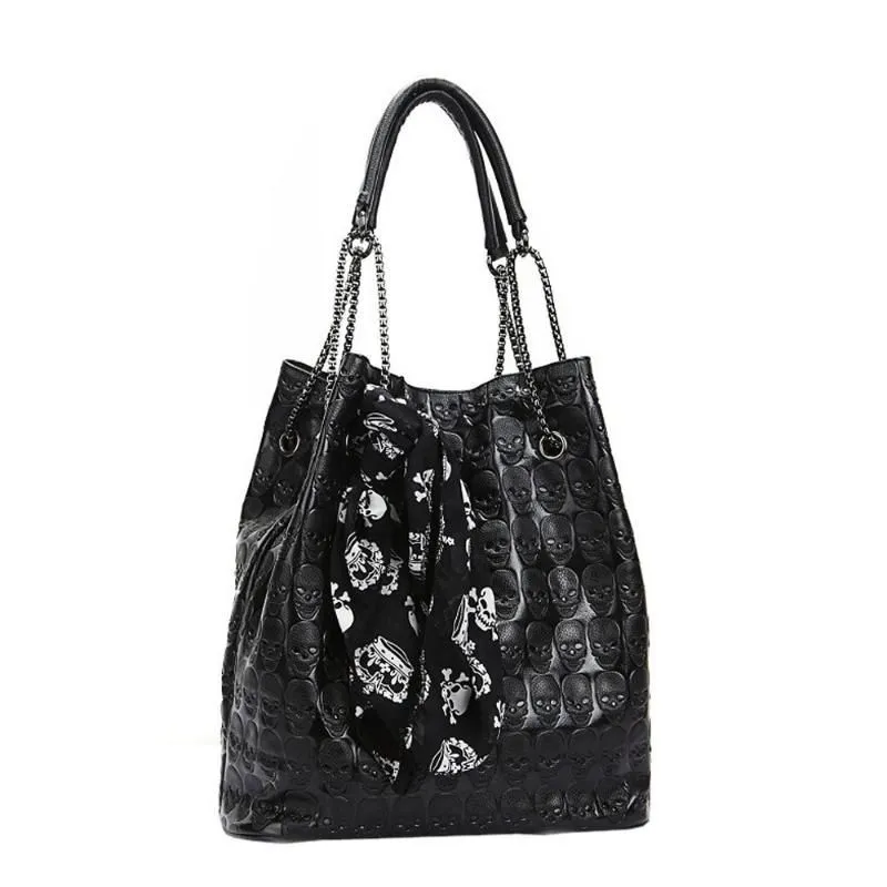Outdoor Bags Fashion Skull Skeleton Chain Luxury Hangbag Women Handbag Shoulder Bag Lady Vintage Leather Tote Bucket8772976