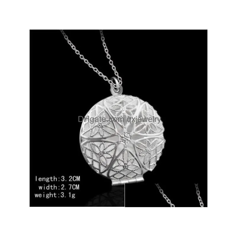 Pendant Necklaces 925 Plated Sier Hollow Round Necklace Locket Women Jewelry Accessories Cute Po Box Drop Delivery Pendants Dhg3T