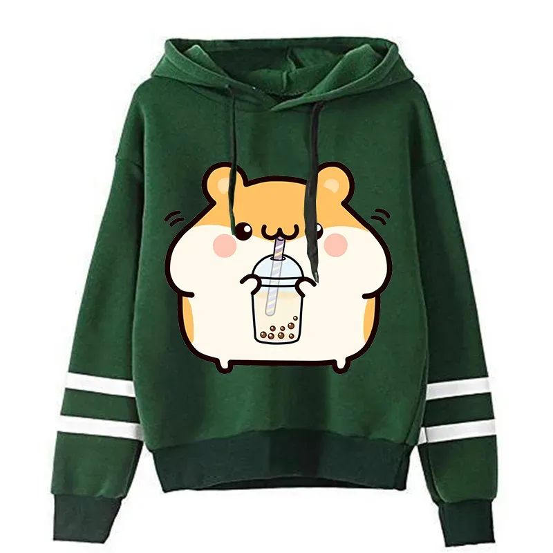 Women`s Hoodies 2023 Fashion Womens Boba Sippin Hamster Print Spring Autumn Casual Sport Jacket Kawaii Korean Sudaderas Mujer