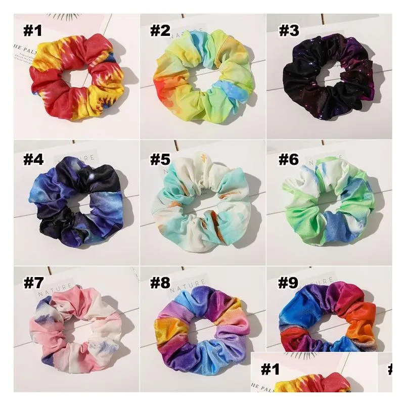 22 Colors Velvet Hair Scrunchies Tie-dye Elastic Hairbands Scrunchy Hair Ties Ropes Girl Ponytail Holder Hair Pleuche Headwear M2656