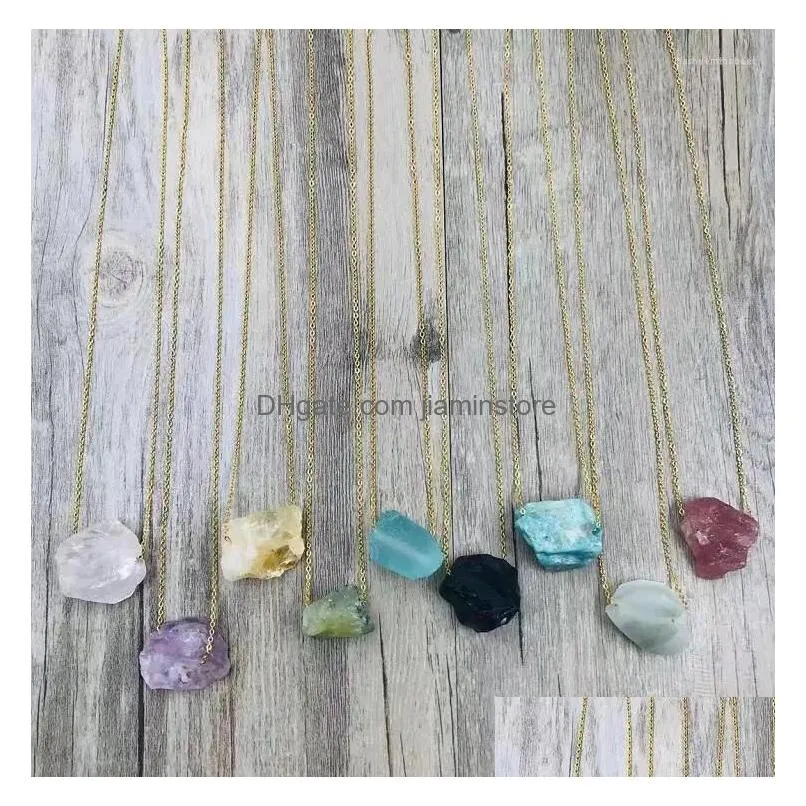 Pendant Necklaces Irregular Natural Crystal Mineral Raw Stone Necklace Women Healing Reiki Chakra Energy Pink Amethyst Choker Gift