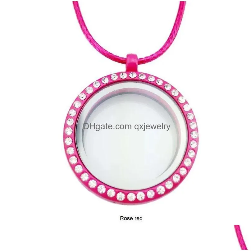 Lockets Round Magnetic Floating Locket Glass Necklace Living Memory Necklaces Rhinestone Hip Hop Jewelry Women Drop Delivery Dhkgm