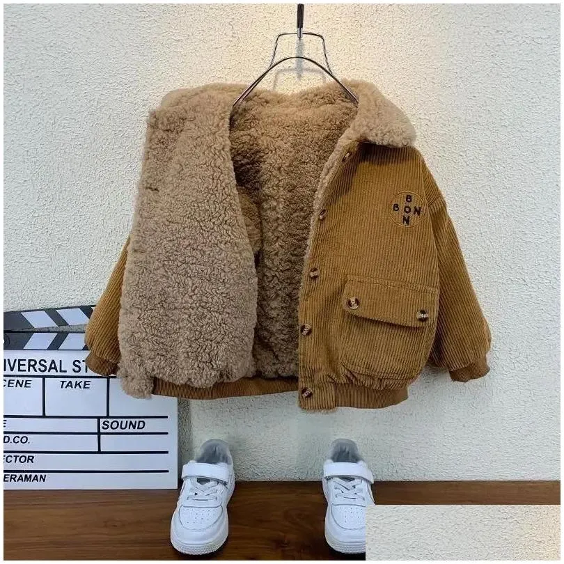 Jackets 2024 Winter Children`s Coral Fleece Coat Plus Velvet Boy`s Tops Lovely Casual Warm Clothing Kid`s Jacket 2-9Years