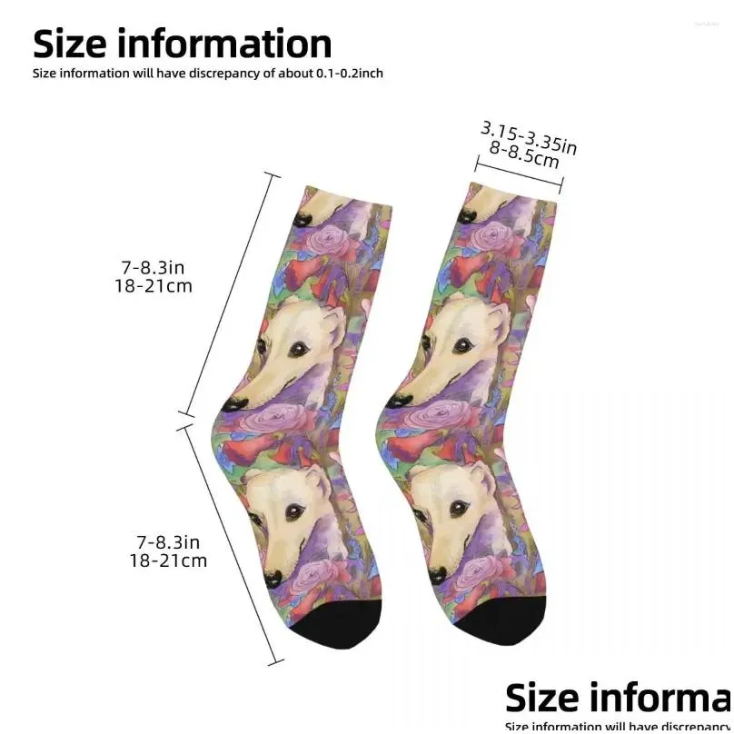 Men`s Socks Happy Shy Flower Whippet Greyhound Dog Retro Street Style Casual Crew Sock Gift Pattern Printed