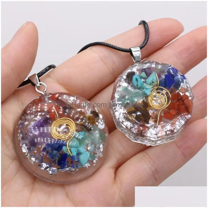 Pendant Necklaces Natural Stone Necklace Charms Seven Chakras Agates For Women Jewerly Gift Length 45cm