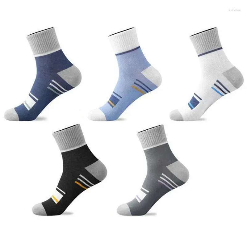 Men`s Socks 5Pairs Cotton Spring Striped Casual Anti-odor Antibacterial Business High Quality Sports