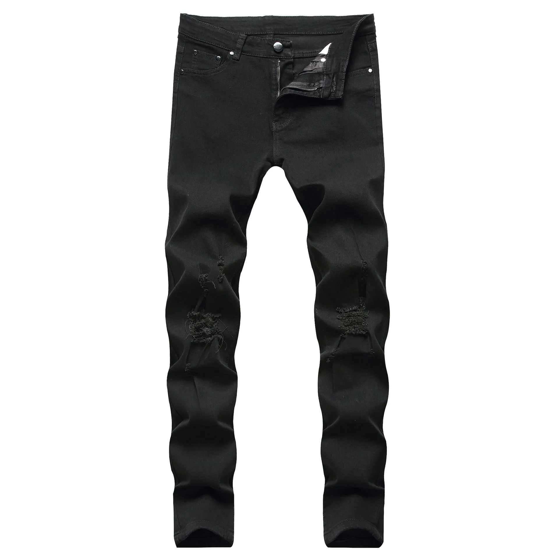 Men`s Jeans Blue Black White Sweatpants Sexy Hole Pants Casual Male Ripped Skinny Trousers Slim Biker Outwears