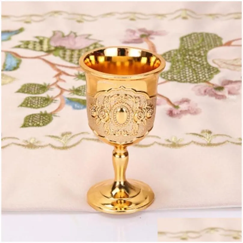 Mugs Retro Creative Small Beverage Wine Cup Golden Goblet European Style Home Bar Propitiate Water White Brass Copper Drop Delivery Dh3Qx