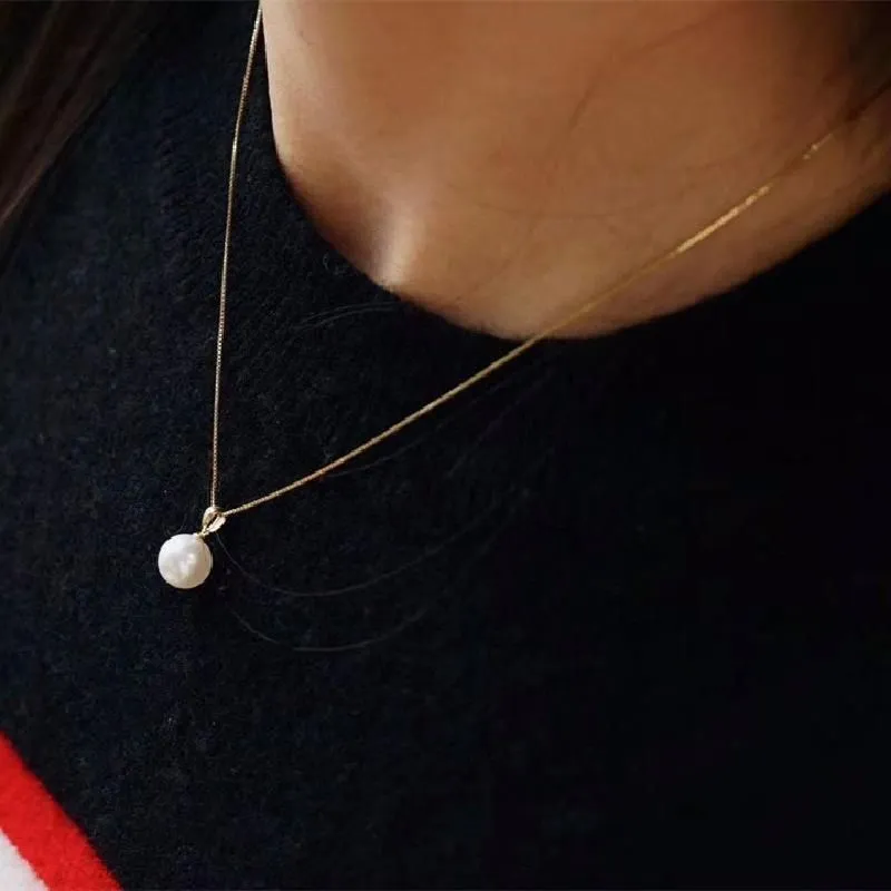 Pendant Necklaces Natural Akoya Seawater Pearl Necklace Pearly Beautiful Beads Full And Round Simple Style Fashion Light Luxury Jewelry