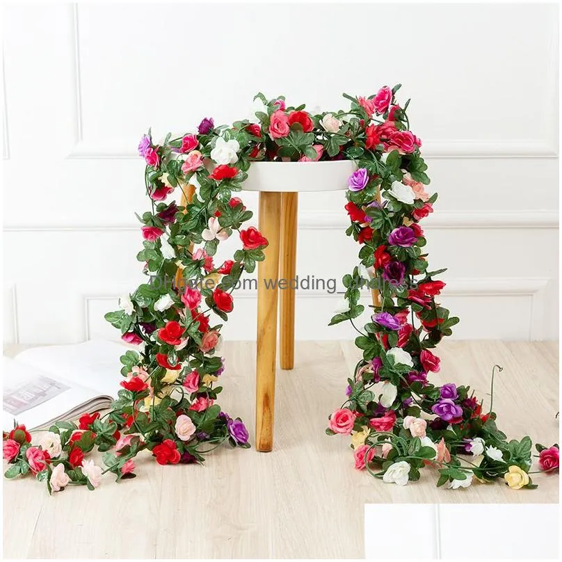 250cm rose artificial flowers christmas garland for wedding home room decoration spring autumn garden arch diy fake plant vine