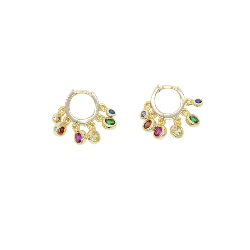 fashion gold plated earring for women girl gift with rainbow colorful cz drop charm round dots geometric elegance adorable earring