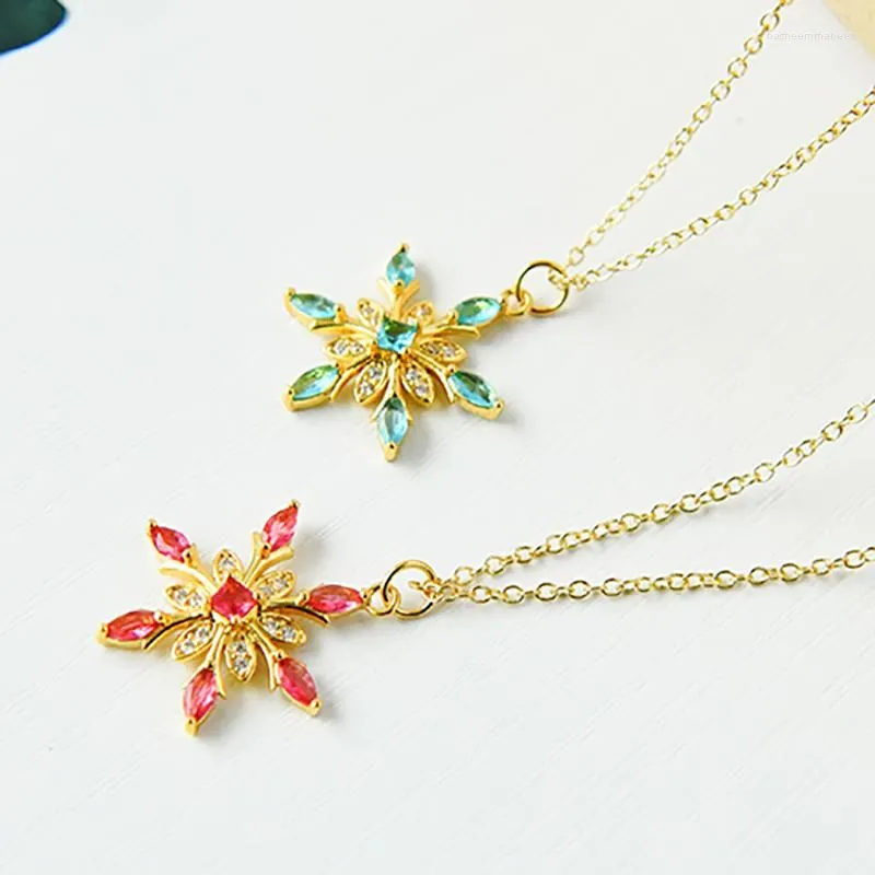 Pendant Necklaces Charming Blue Crystal Snowflake For Women Gold Color Long Chain Choker Necklace Wedding Jewelry Gift
