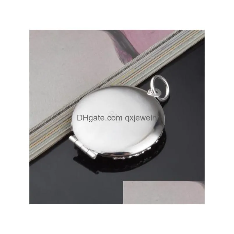 Pendant Necklaces 925 Plated Sier Hollow Round Necklace Locket Women Jewelry Accessories Cute Po Box Drop Delivery Pendants Dhg3T