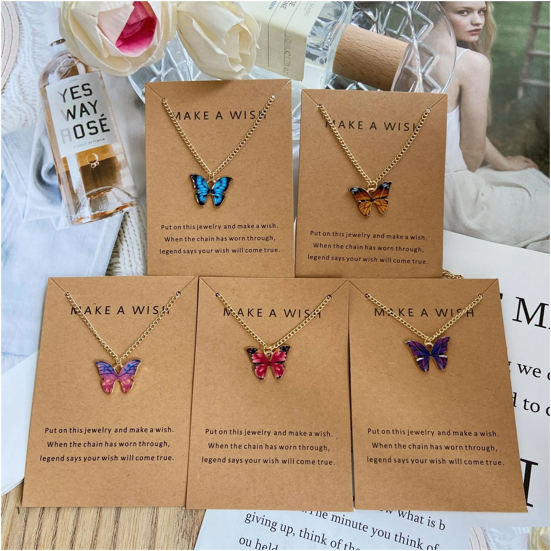 fashion bohemian gold butterfly pendant necklace ladies clavicle chain necklace jewelry gift accessory in bulk