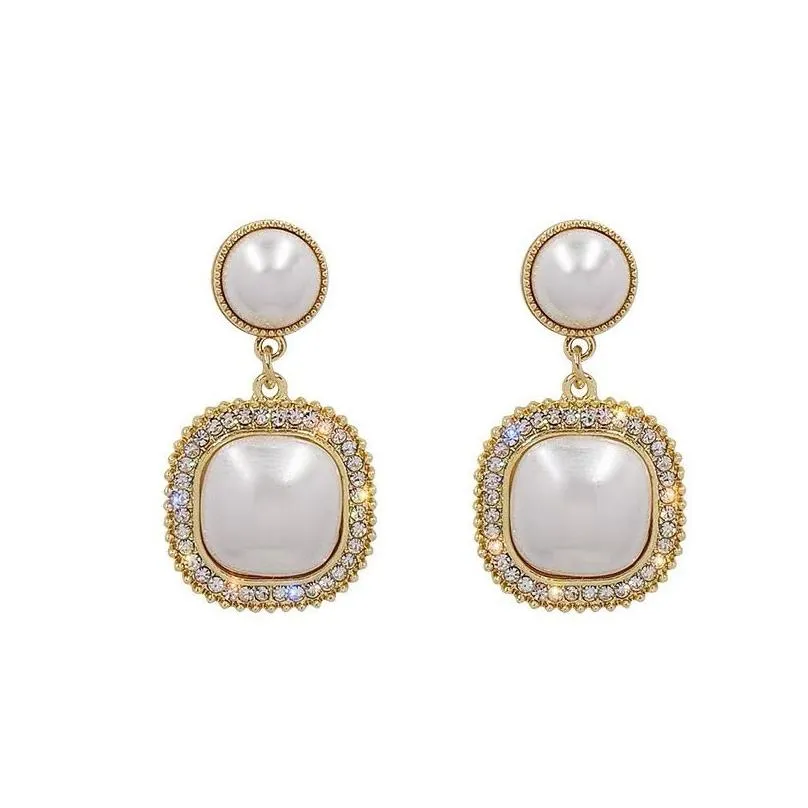 925 silver diamond-studded geometric stud pearl earrings womens light niche design gold earring lady earings jewelry pendant