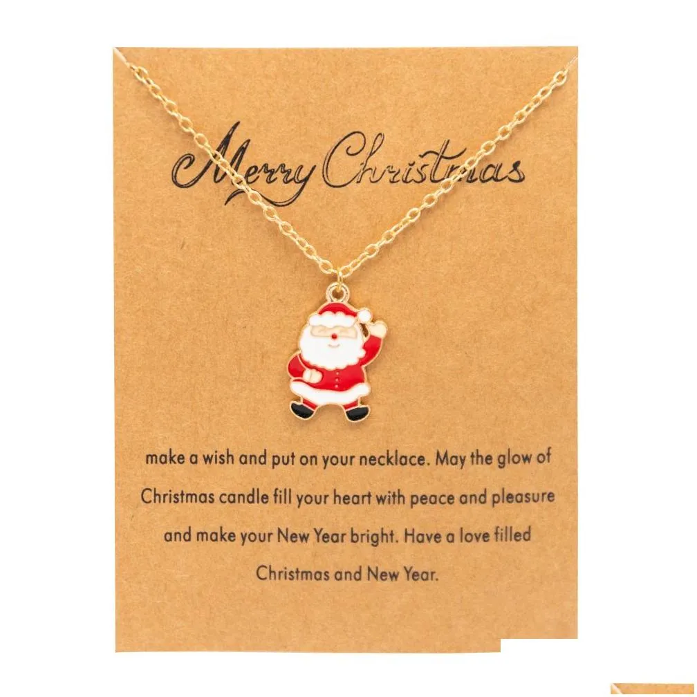 bulk price santa claus christmas pendant necklaces jewelry green gold card gift merry christmas necklace accessory